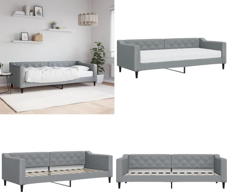 VidaXL Slaapbank met matras 80x200 cm stof lichtgrijs Slaapbank Met Matras Slaapbanken Met Matrassen Slaapbank Bedbank