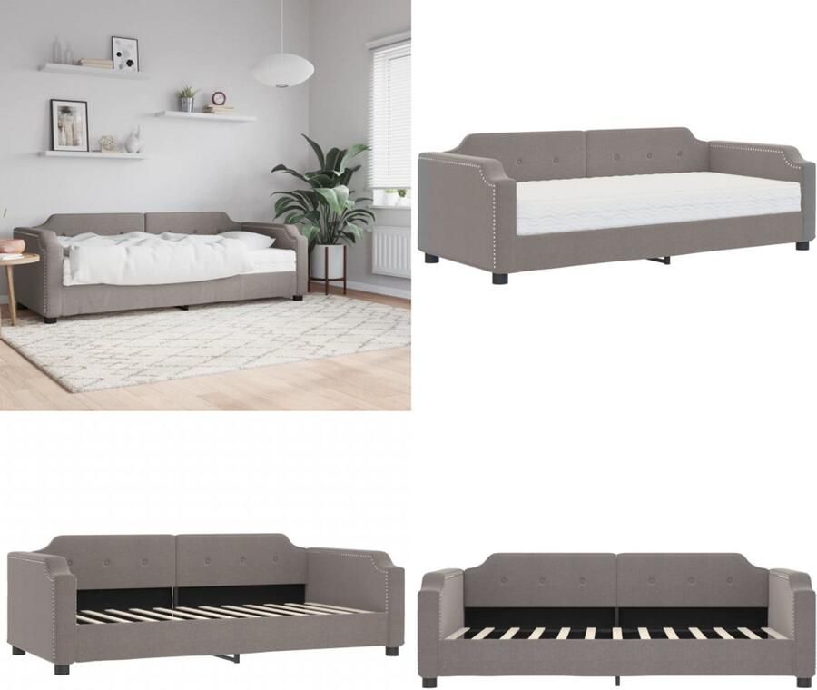 VidaXL Slaapbank met matras 80x200 cm stof taupe Slaapbank Met Matras Slaapbank Met Matrassen Slaapbank Bedbank