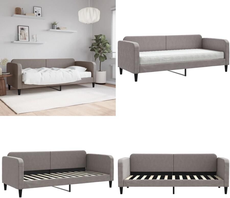 VidaXL Slaapbank met matras 80x200 cm stof taupe Slaapbank Met Matras Slaapbank Met Matrassen Slaapbank Bedbank