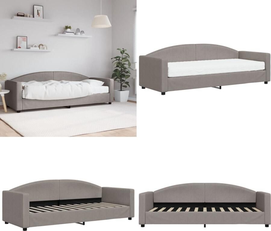 VidaXL Slaapbank met matras 80x200 cm stof taupe Slaapbank Met Matras Slaapbank Met Matrassen Slaapbank Bedbank