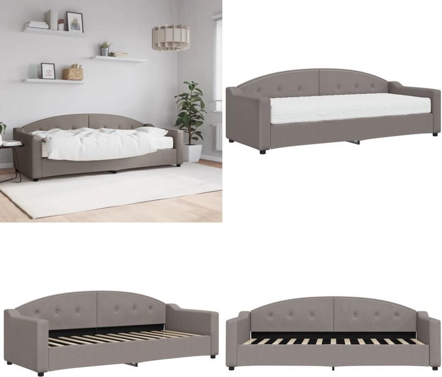 VidaXL Slaapbank met matras 80x200 cm stof taupe Slaapbank Met Matras Slaapbank Met Matrassen Slaapbank Bedbank