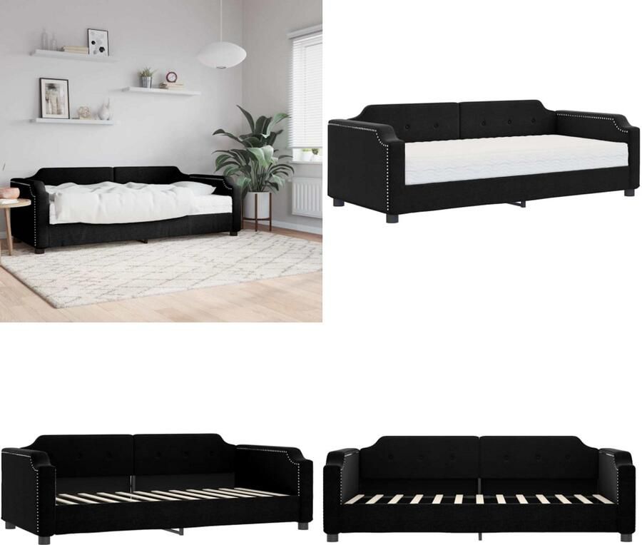 VidaXL Slaapbank met matras 80x200 cm stof zwart Slaapbank Met Matras Slaapbank Met Matrassen Slaapbank Bedbank