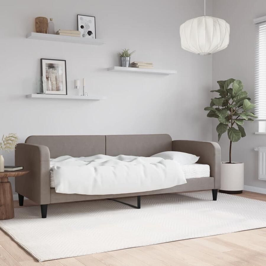 VidaXL Slaapbank met matras 80x200 cm Taupe Slaapbank Sofa Bed Tweepersoons Bed Taupecouleur Stoffen Bank Multifunctionele Meubels Compact Bed Guest Bed - Foto 2