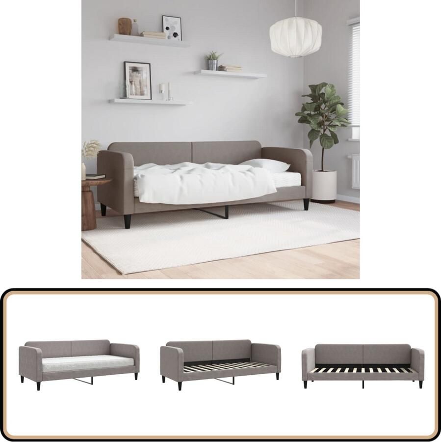 VidaXL Slaapbank met matras 80x200 cm Taupe Slaapbank Sofa Bed Tweepersoons Bed Taupecouleur Stoffen Bank Multifunctionele Meubels Compact Bed Guest Bed