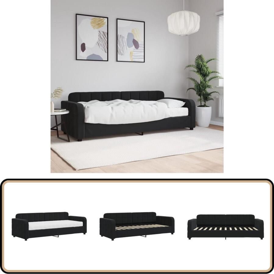 The Living Store Slaapbank met matras 80x200 cm fluweel zwart Slaapbank Velvet Zwarte Slaapbank 2-in-1 Slaapbank Comfortabele Slaapbank Moderne Slaapbank