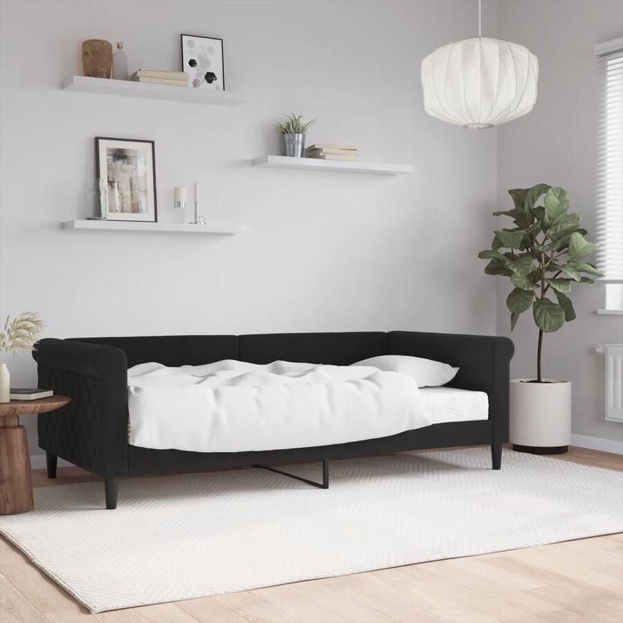 VidaXL Slaapbank met matras 90x190 cm Fluweel Zwart Slaapbank Tweepersoonsbed Zwarte Slaapbank Velvet Sofa Bed Lounge Bed Guest Bed Multifunctionele Meubels - Foto 2
