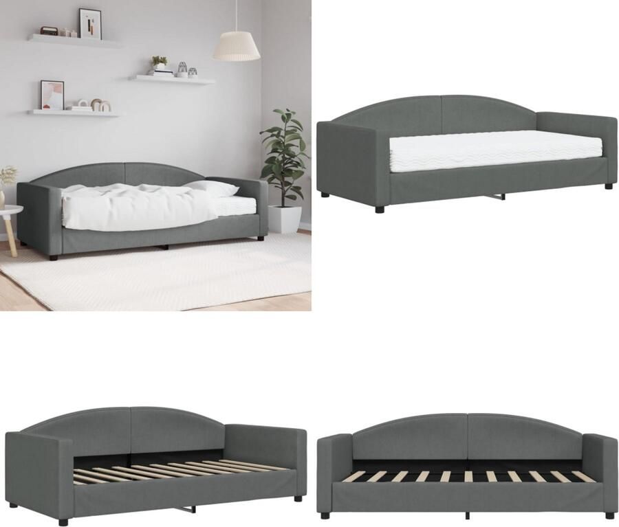 VidaXL Slaapbank met matras 90x190 cm stof donkergrijs Slaapbank Met Matras Slaapbank Met Matrassen Slaapbank Bedbank