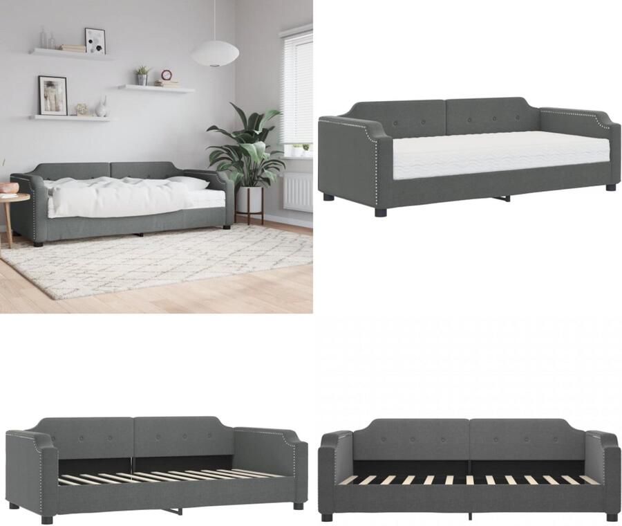 VidaXL Slaapbank met matras 90x190 cm stof donkergrijs Slaapbank Met Matras Slaapbank Met Matrassen Slaapbank Bedbank