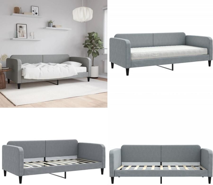 VidaXL Slaapbank met matras 90x190 cm stof lichtgrijs Slaapbank Met Matras Slaapbank Met Matrassen Slaapbank Bedbank