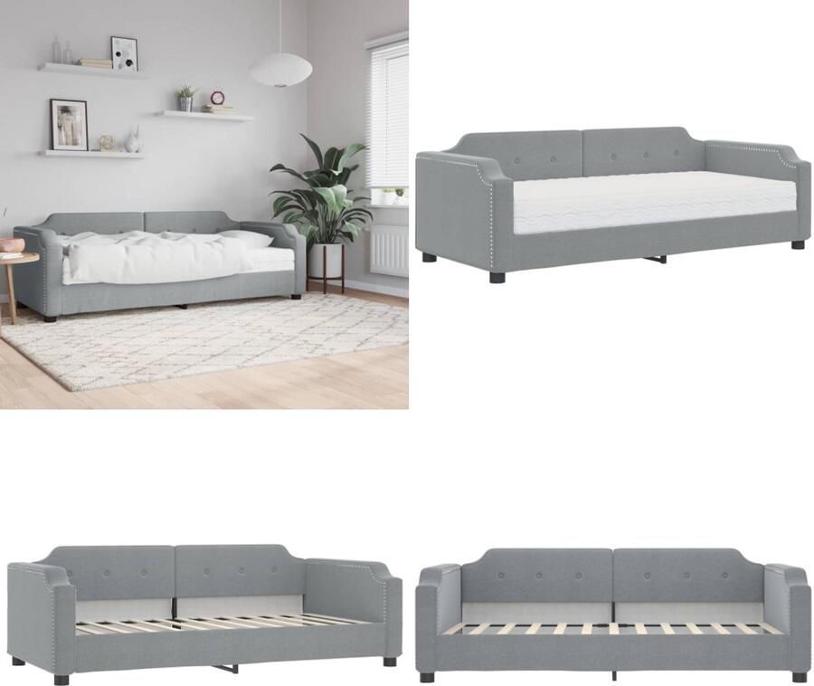 VidaXL Slaapbank met matras 90x190 cm stof lichtgrijs Slaapbank Met Matras Slaapbank Met Matrassen Slaapbank Bedbank