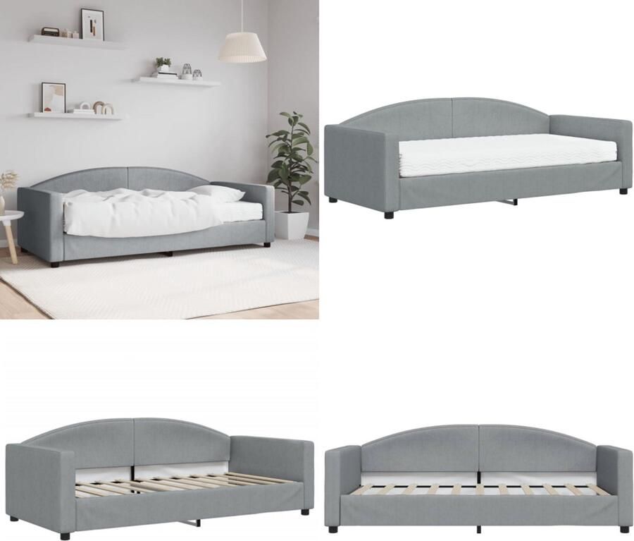 VidaXL Slaapbank met matras 90x190 cm stof lichtgrijs Slaapbank Met Matras Slaapbank Met Matrassen Slaapbank Bedbank