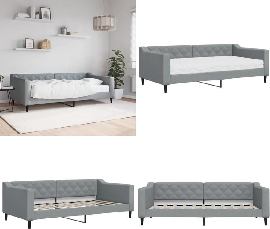 VidaXL Slaapbank met matras 90x190 cm stof lichtgrijs Slaapbank Met Matras Slaapbanken Met Matrassen Slaapbank Bedbank