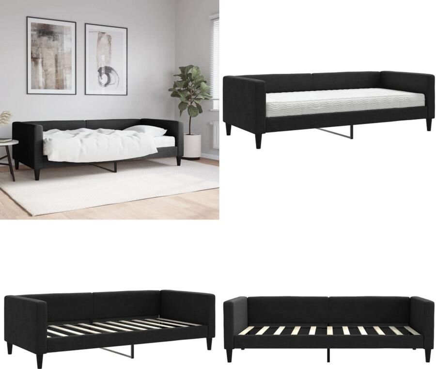 VidaXL Slaapbank met matras 90x190 cm stof zwart Slaapbank Met Matras Slaapbank Met Matrassen Slaapbank Bedbank