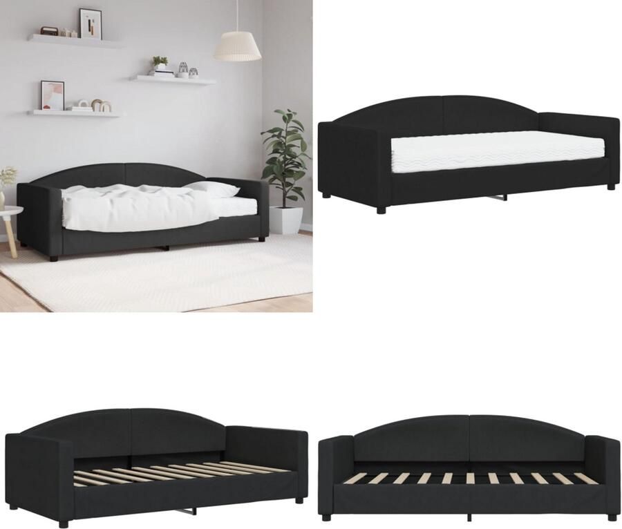 VidaXL Slaapbank met matras 90x190 cm stof zwart Slaapbank Met Matras Slaapbank Met Matrassen Slaapbank Bedbank