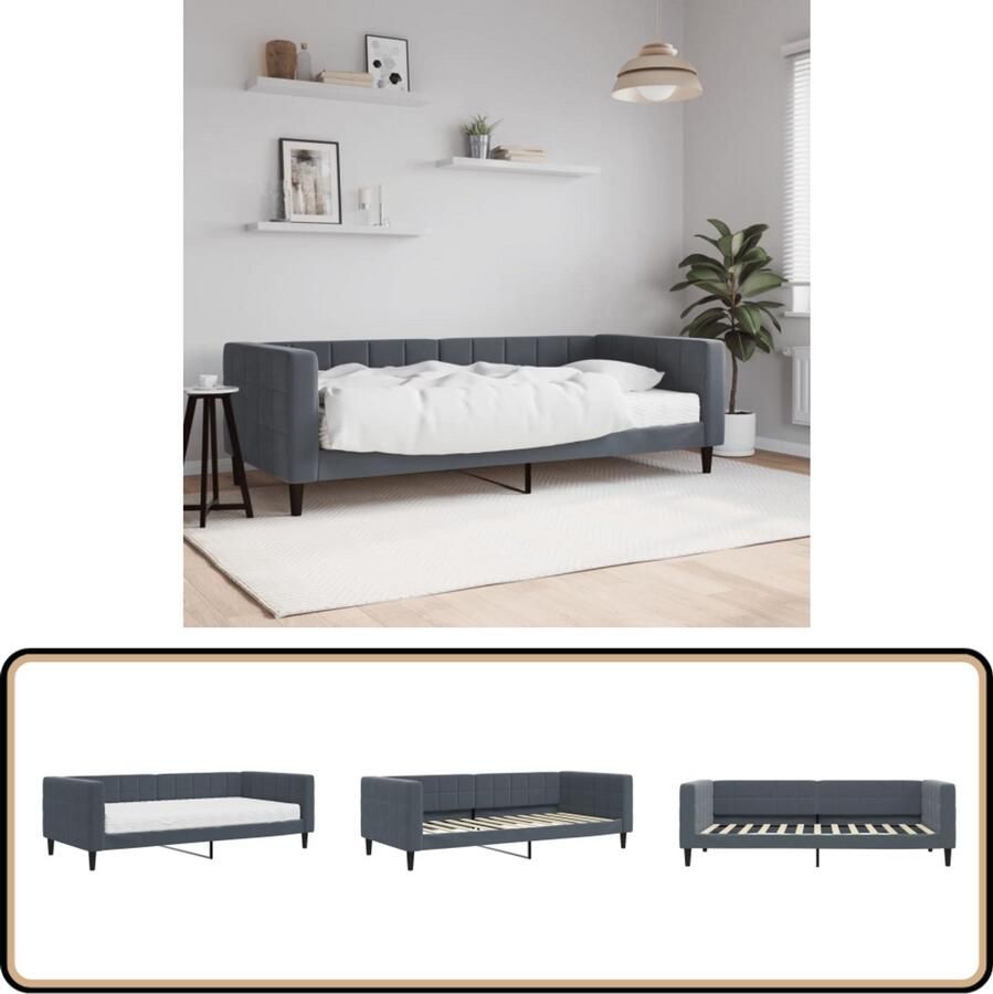 VidaXL Slaapbank met matras 90x200 cm fluweel donkergrijs