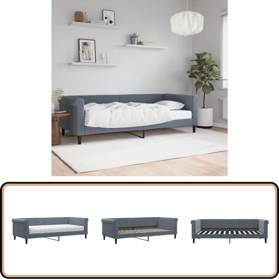 VidaXL Slaapbank met matras 90x200 cm fluweel donkergrijs