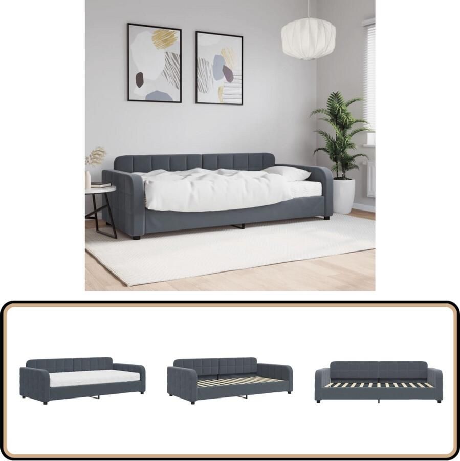 VidaXL Slaapbank met matras 90x200 cm fluweel donkergrijs