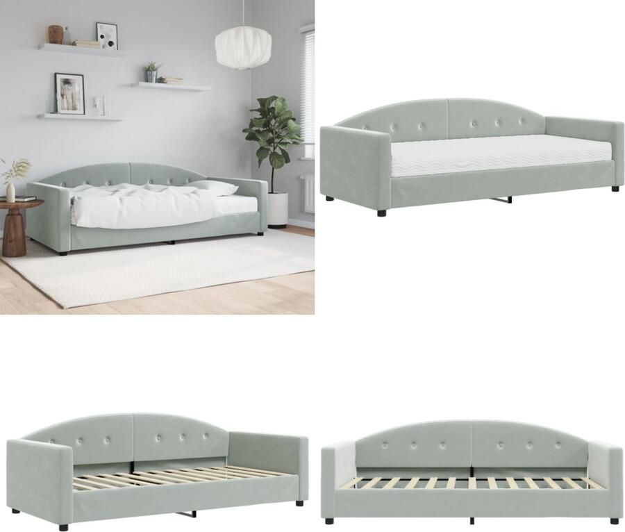 VidaXL Slaapbank met matras 90x200 cm fluweel lichtgrijs Slaapbank Met Matras Slaapbanken Met Matrassen Slaapbank Bedbank