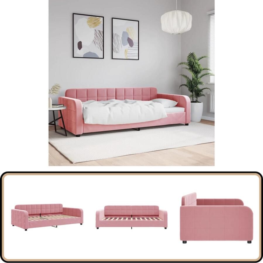 VidaXL Roze Fluwelen Slaapbank 90x200 cm Slaapbank Tweepersoonsbed Daybed Lounge Sofa Rozerood Meubilair - Foto 2