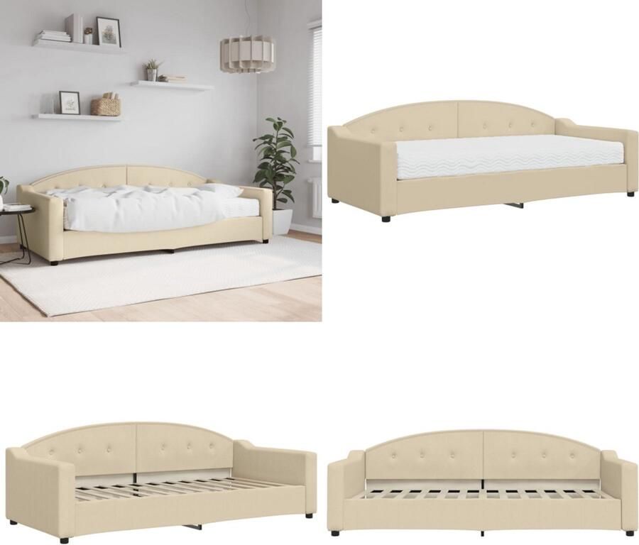 VidaXL Slaapbank met matras 90x200 cm stof crèmekleurig Slaapbank Met Matras Slaapbank Met Matrassen Slaapbank Bedbank