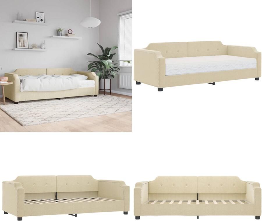 VidaXL Slaapbank met matras 90x200 cm stof crèmekleurig Slaapbank Met Matras Slaapbank Met Matrassen Slaapbank Bedbank