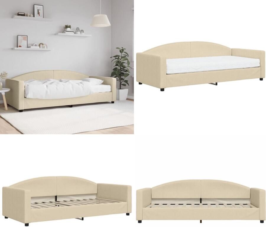 VidaXL Slaapbank met matras 90x200 cm stof crèmekleurig Slaapbank Met Matras Slaapbank Met Matrassen Slaapbank Bedbank