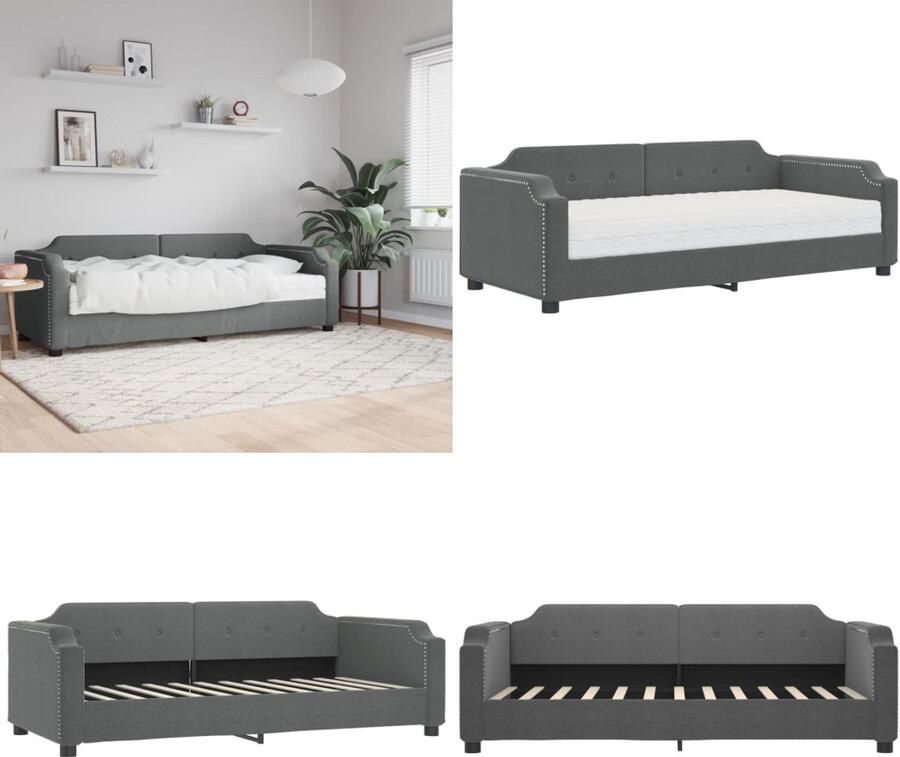 VidaXL Slaapbank met matras 90x200 cm stof donkergrijs Slaapbank Met Matras Slaapbank Met Matrassen Slaapbank Bedbank