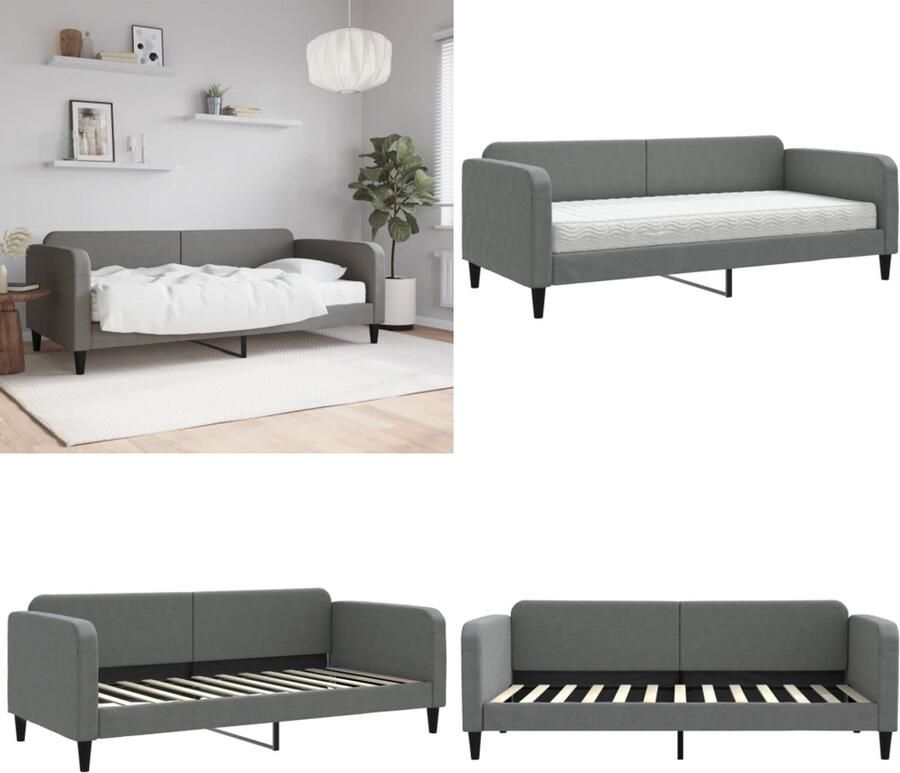 VidaXL Slaapbank met matras 90x200 cm stof donkergrijs Slaapbank Met Matras Slaapbank Met Matrassen Slaapbank Bedbank