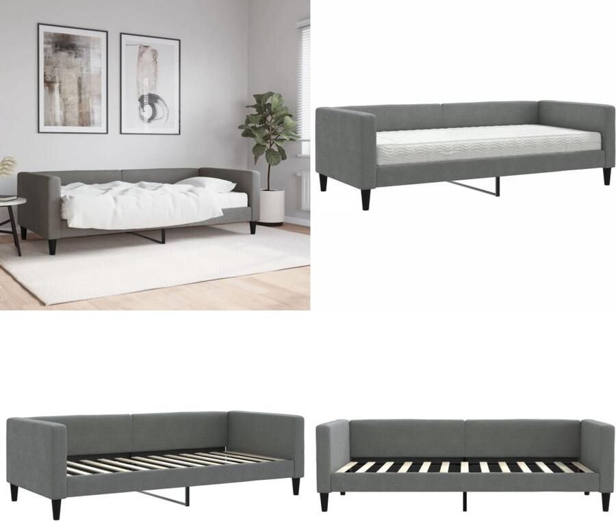 VidaXL Slaapbank met matras 90x200 cm stof donkergrijs Slaapbank Met Matras Slaapbank Met Matrassen Slaapbank Bedbank