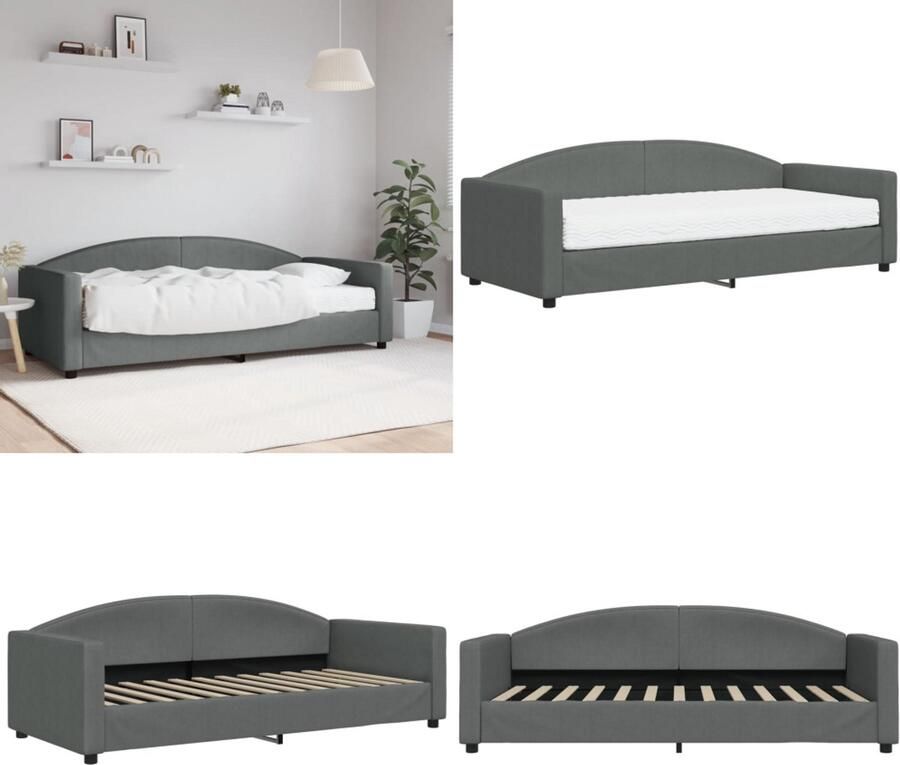 VidaXL Slaapbank met matras 90x200 cm stof donkergrijs Slaapbank Met Matras Slaapbank Met Matrassen Slaapbank Bedbank