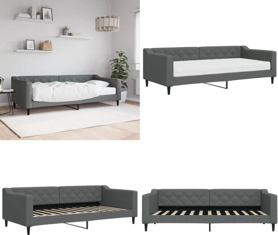 VidaXL Slaapbank met matras 90x200 cm stof donkergrijs Slaapbank Met Matras Slaapbanken Met Matrassen Slaapbank Bedbank