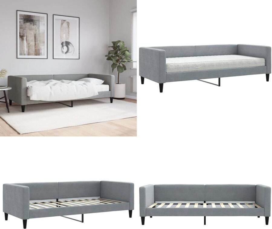 VidaXL Slaapbank met matras 90x200 cm stof lichtgrijs Slaapbank Met Matras Slaapbank Met Matrassen Slaapbank Bedbank - Foto 2