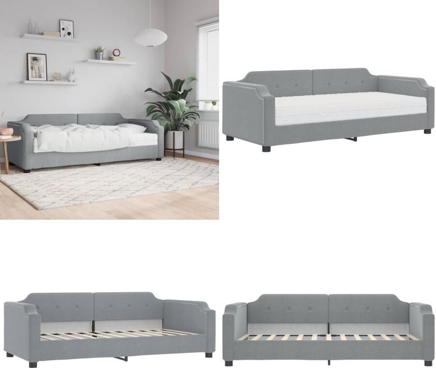 VidaXL Slaapbank met matras 90x200 cm stof lichtgrijs Slaapbank Met Matras Slaapbank Met Matrassen Slaapbank Bedbank