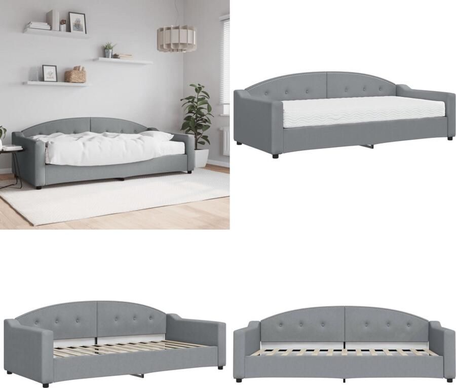 VidaXL Slaapbank met matras 90x200 cm stof lichtgrijs Slaapbank Met Matras Slaapbank Met Matrassen Slaapbank Bedbank