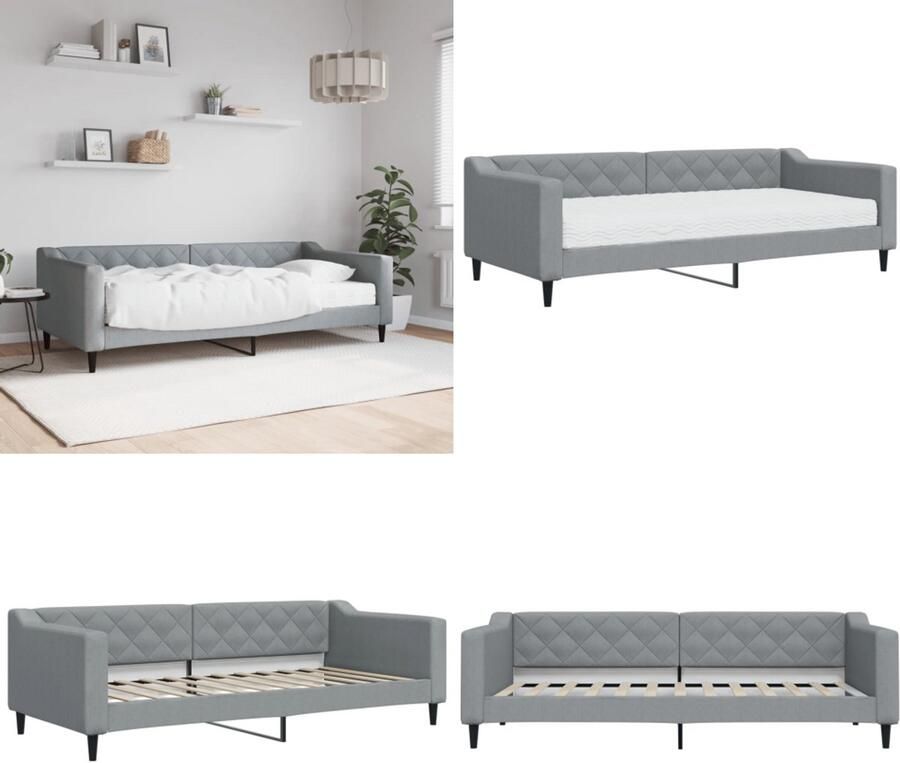 VidaXL Slaapbank met matras 90x200 cm stof lichtgrijs Slaapbank Met Matras Slaapbanken Met Matrassen Slaapbank Bedbank