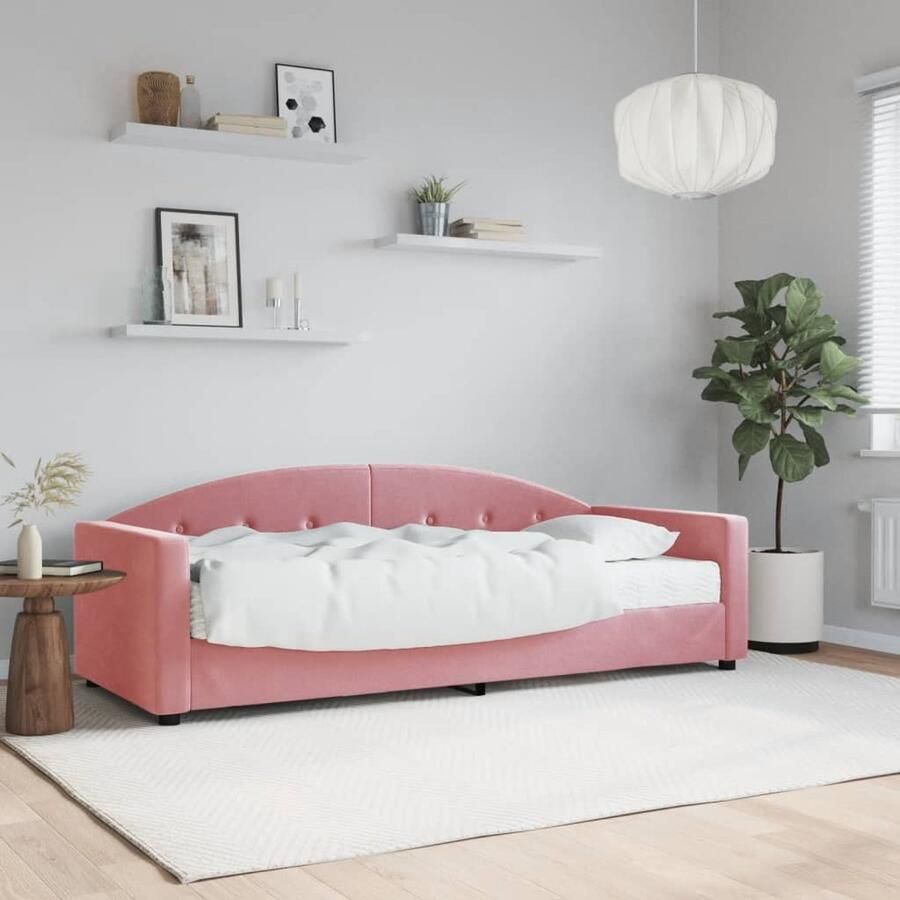 VidaXL Slaapbank met matras Fluweel 80x200 cm Roze Slaapbank Tweepersoonsbed Sofa Bed Lounge Meubels Rozerode Meubelen - Foto 2