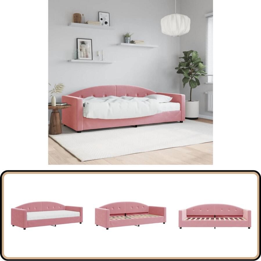 VidaXL Slaapbank met matras Fluweel 80x200 cm Roze Slaapbank Tweepersoonsbed Sofa Bed Lounge Meubels Rozerode Meubelen