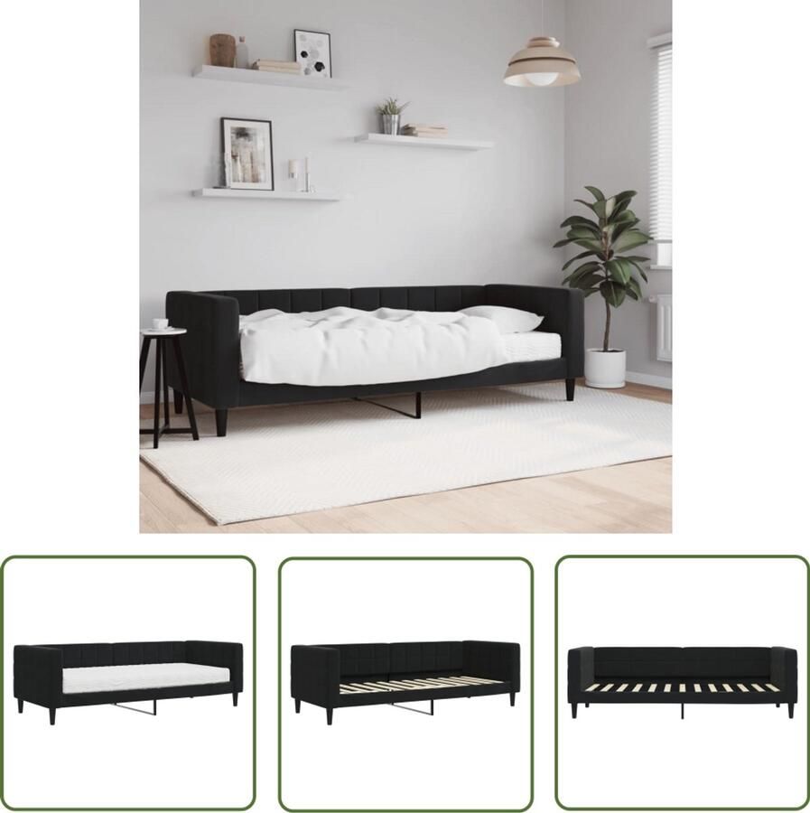 VidaXL Slaapbank Met Matras Fluweel Zwart 80x200 cm Slaapbank Sofa Bed Tweepersoons Bed Zwarte Slaapbank Fluweelslaapbank Compact Bed Guest Bed