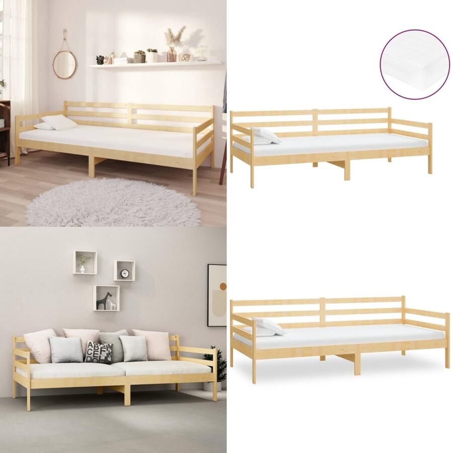 VidaXL Slaapbank met matras massief grenenhout 90x200 cm Bedbank Bedbanken Bed Bank Bed Banken