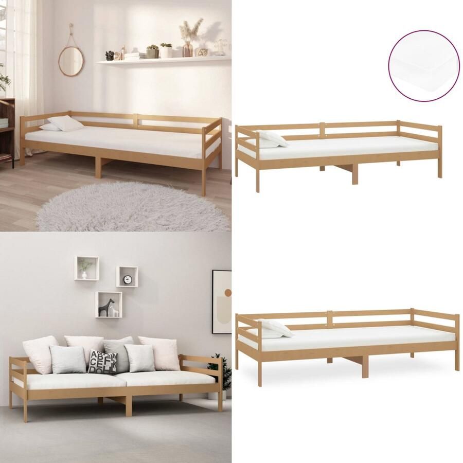 VidaXL Slaapbank met matras massief grenenhout honingbruin 90x200 cm Bedbank Bedbanken Bed Bank Bed Banken