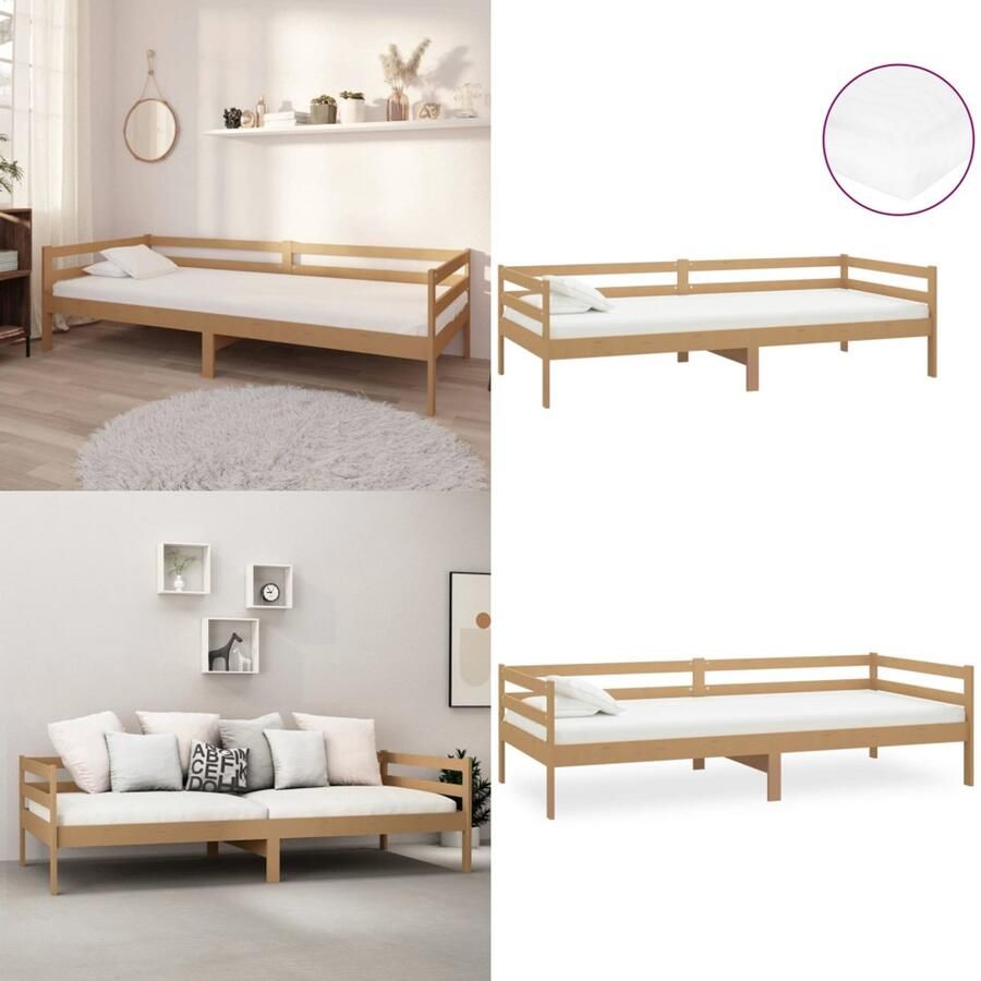 VidaXL Slaapbank met matras massief grenenhout honingbruin 90x200 cm Bedbank Bedbanken Bed Bank Bed Banken