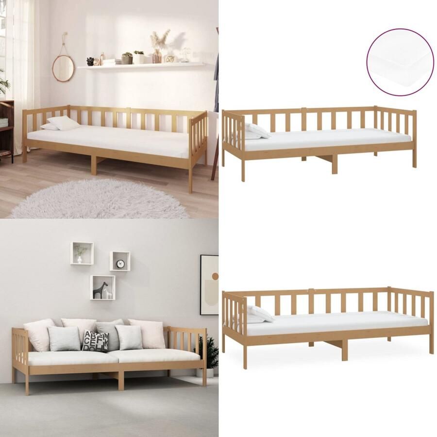 VidaXL Slaapbank met matras massief grenenhout honingbruin 90x200 cm Bedbank Bedbanken Bed Bank Bed Banken