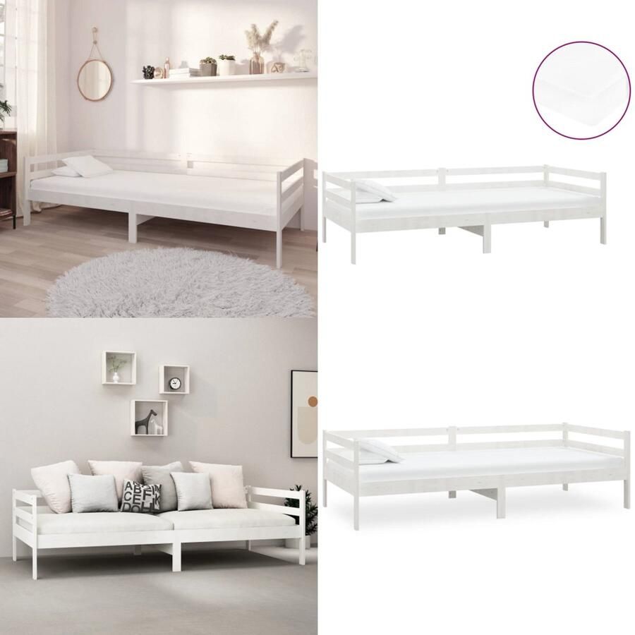 VidaXL Slaapbank met matras massief grenenhout wit 90x200 cm Bedbank Bedbanken Bed Bank Bed Banken