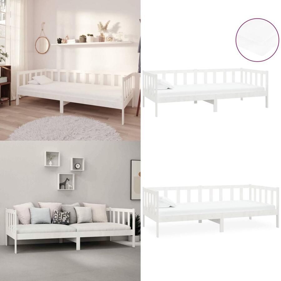 VidaXL Slaapbank met matras massief grenenhout wit 90x200 cm Bedbank Bedbanken Bed Bank Bed Banken