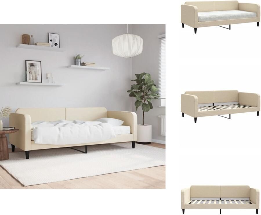 VidaXL Slaapbank Met Matras Slaapbank Met Matrassen Slaapbank Bedbank Slaapbank met matras 100x200 cm stof crèmekleurig