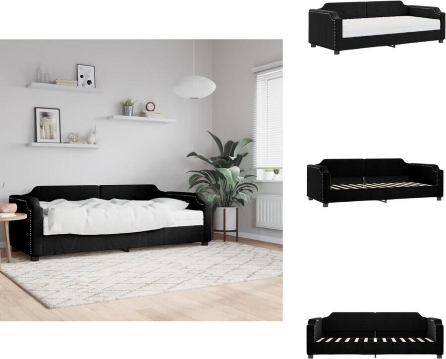 VidaXL Slaapbank Met Matras Slaapbank Met Matrassen Slaapbank Bedbank Slaapbank met matras 100x200 cm stof zwart