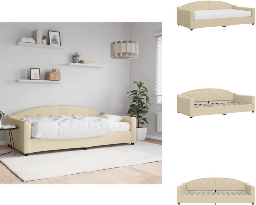 VidaXL Slaapbank Met Matras Slaapbank Met Matrassen Slaapbank Bedbank Slaapbank met matras 100x200 cm stof crèmekleurig - Foto 2