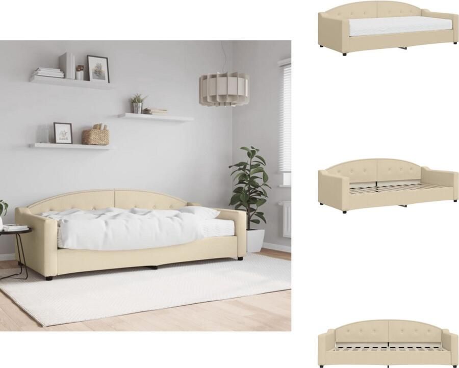 VidaXL Slaapbank Met Matras Slaapbank Met Matrassen Slaapbank Bedbank Slaapbank met matras 90x200 cm stof crèmekleurig