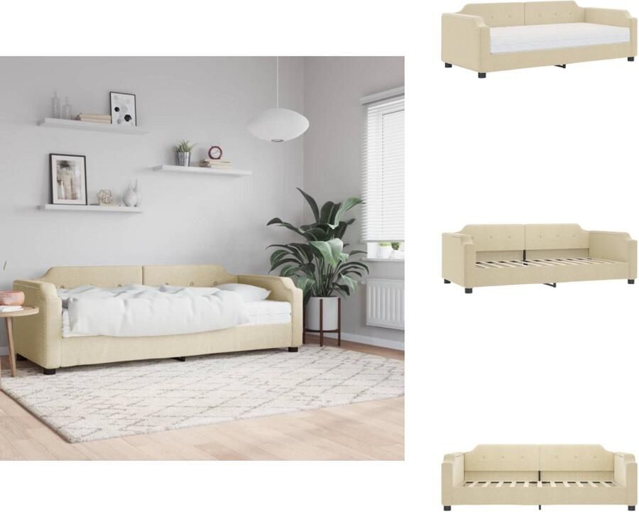 VidaXL Slaapbank Met Matras Slaapbank Met Matrassen Slaapbank Bedbank Slaapbank met matras 90x200 cm stof crèmekleurig