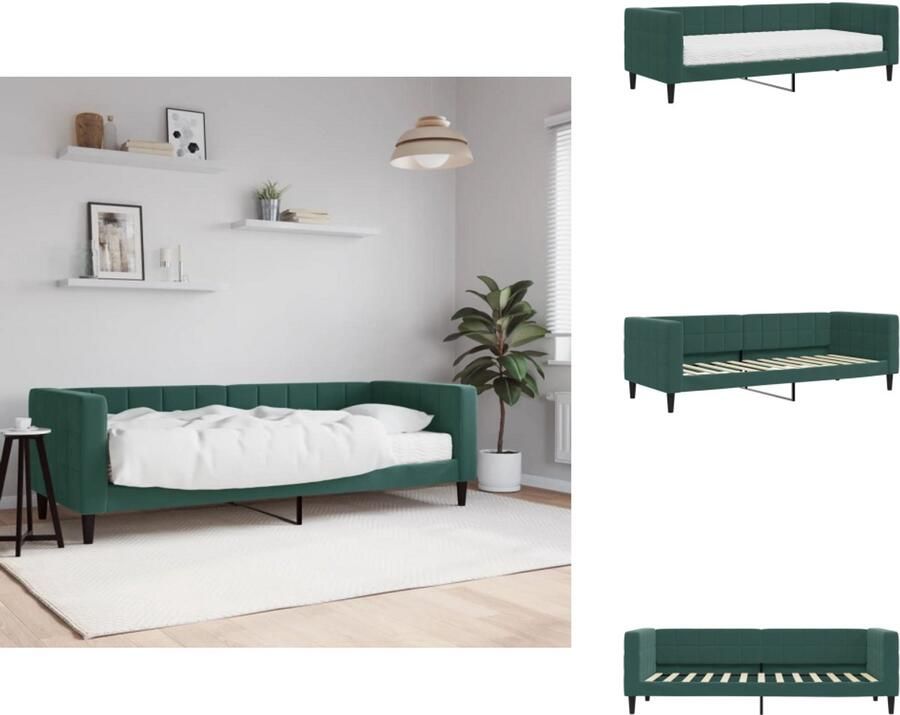 VidaXL Slaapbank Met Matras Slaapbanken Met Matrassen Slaapbank Bedbank Slaapbank met matras 80x200 cm fluweel donkergroen